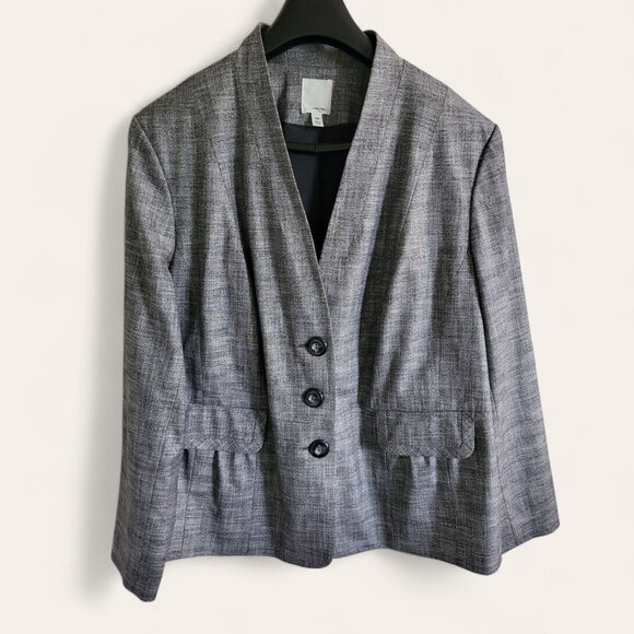 Halogen 3 Button Womens Blazer Gray Black Plus Size 18W Career Workwear Business - Picture 1 of 7